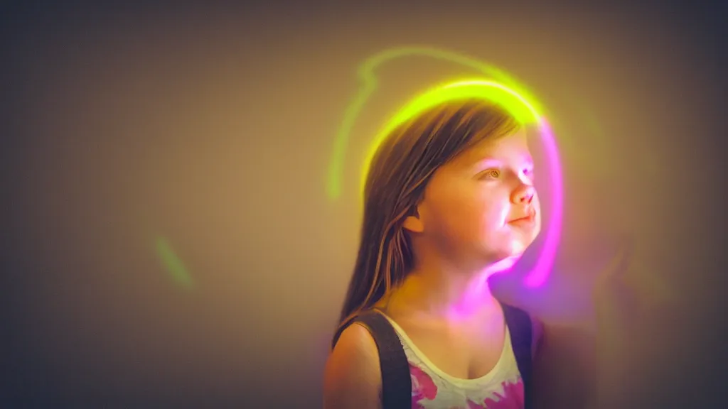 Prompt: a young girl lighten with a neon light effect