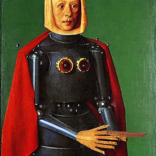 Image similar to a robot painted by Jan van Eyck,