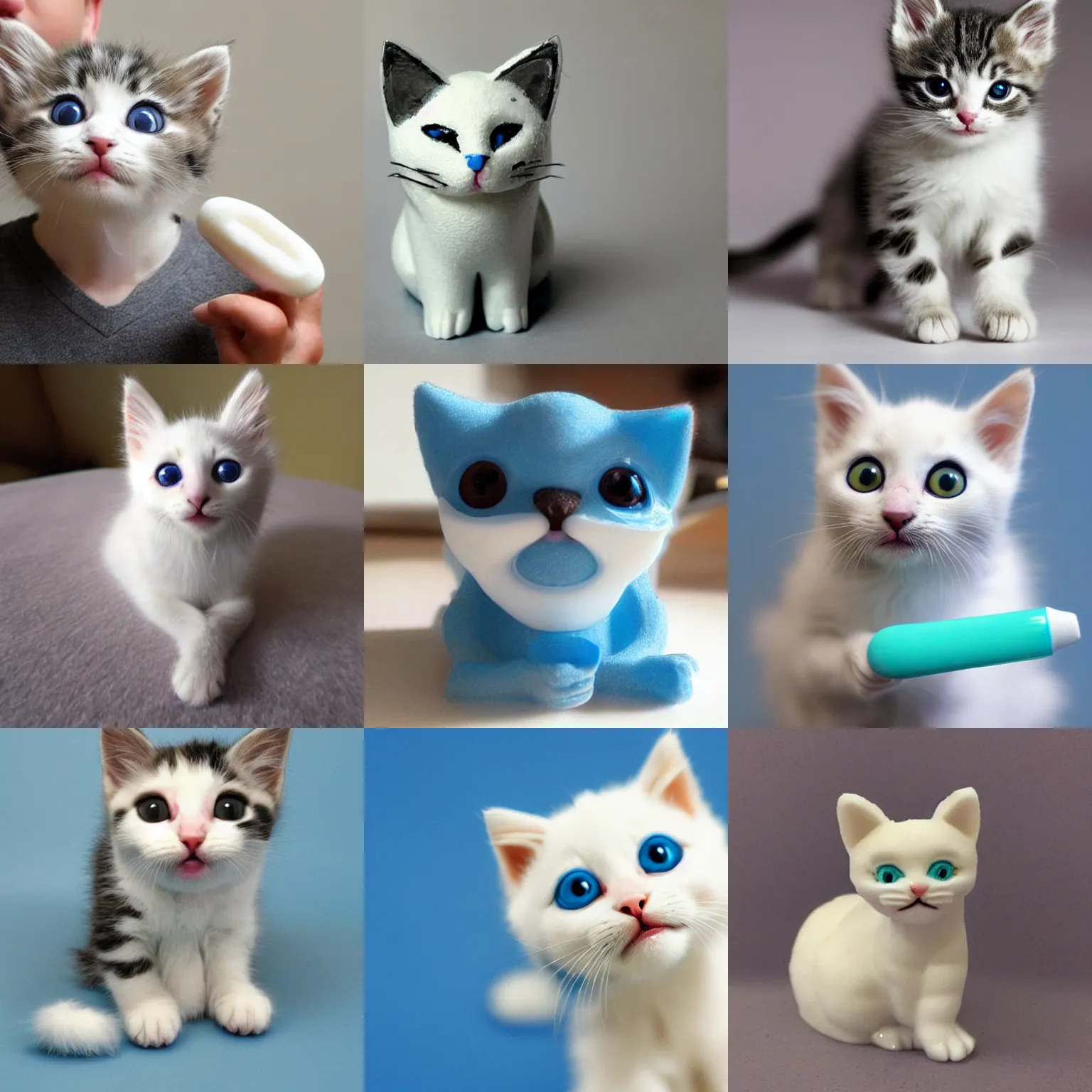 Prompt: a kitten made out of toothpaste