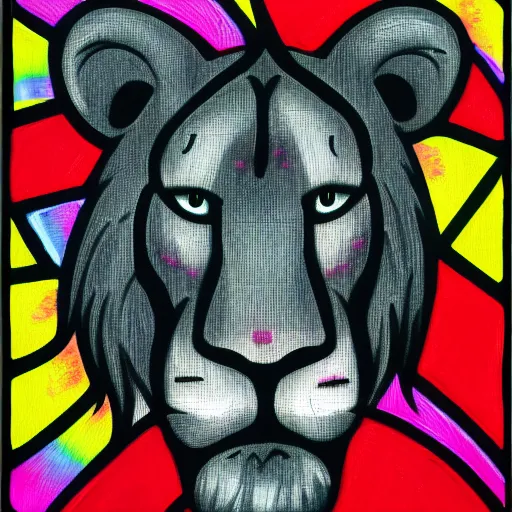 Image similar to black canvas, lion, neon lights, strawberry, dja