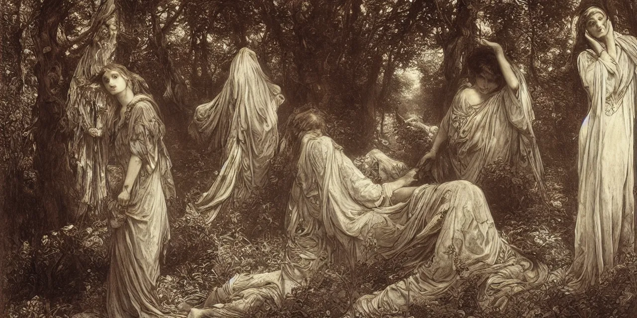 Image similar to the vanishing of ethan carter by gustave dore, james ryman, alphonse mucha. deep rich color