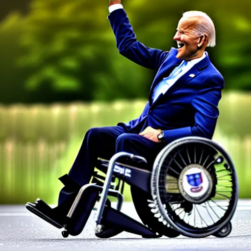 Image similar to joe biden falling off his wheelchair, award winning photo