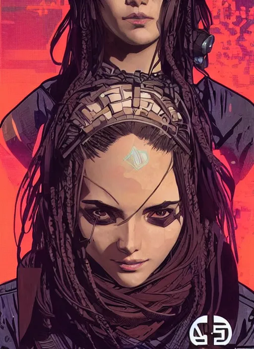 Prompt: beautiful cyberpunk assassin. portrait by ashley wood and alphonse mucha and laurie greasley and josan gonzalez and james gurney. apex legends, rb 6 s, hl 2, d & d, cyberpunk 2 0 7 7. gorgeous face. braids.