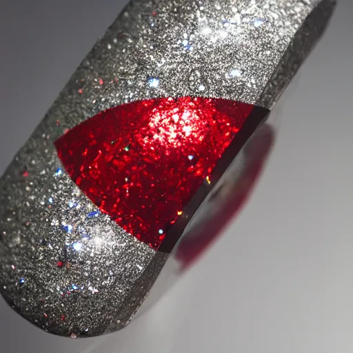 Prompt: a metallic crystal wearing red band, 4K HD, Y2K