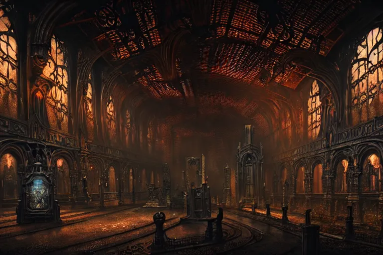 Image similar to steam necropolis, memento mori, gothic, neo - gothic, art nouveau, hyperdetailed copper patina medieval icon, stefan morrell, philippe druillet, ralph mcquarrie, concept art, steampunk, unreal engine, detailed intricate environment, octane render, moody atmospherics, volumetric lighting, ultrasharp, ominous, otherworldly