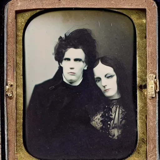 Image similar to Daguerreotype of a post-punk goth couple