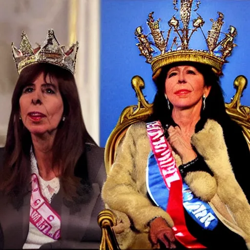 Prompt: cristina!! kirchner!! crowned in the throne as queen