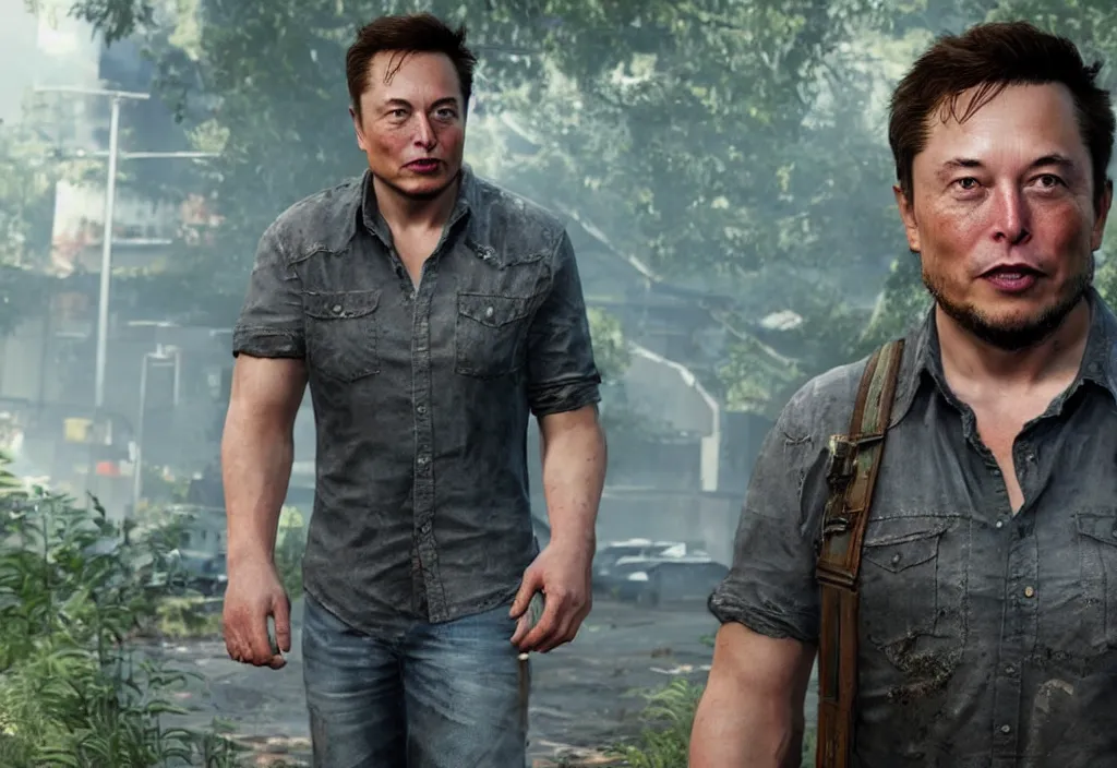 Image similar to elon musk in the video game in the last of us, gameplay screenshot, close up, 3 d rendering. unreal engine. amazing likeness. very detailed.