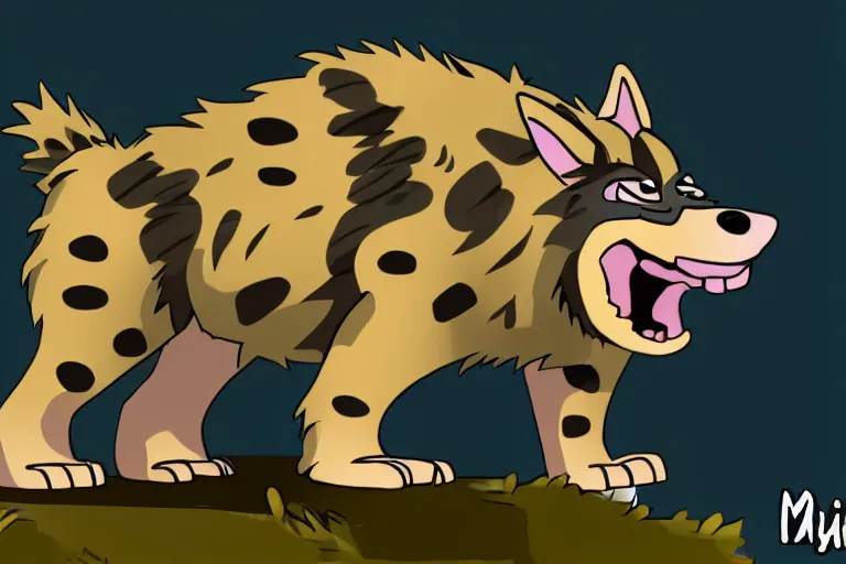 Image similar to a good ol'gnoll boy with white spots covering his fur.