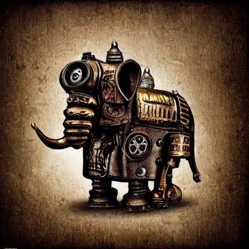 Prompt: a steampunk robotic elephant, dark background, super - detailed, photo - realistic,