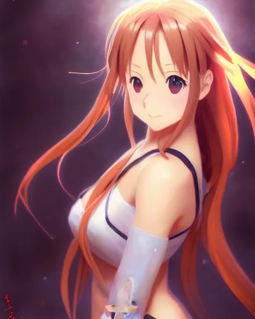 Image similar to very cute photo of asuna from sao, asuna by a - 1 pictures, by greg rutkowski, gil elvgren, enoch bolles, glossy skin, pearlescent, anime, very coherent