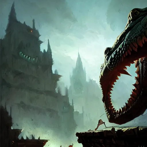 Prompt: a crocodile warrior, by greg rutkowski, magic the gathering,