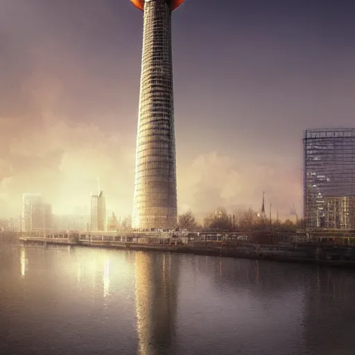 Prompt: Euromast in Rotterdam, soft, light, bright, epic, awesome,digital art, by Simon baek and Greg rutkowski