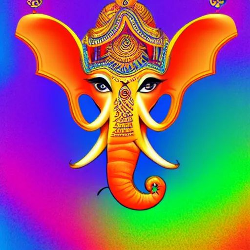 Prompt: Illustration of colorful hindu lord Ganesha on decorative background- Graphical poster modern art 3D, artstation, artgem, vector art