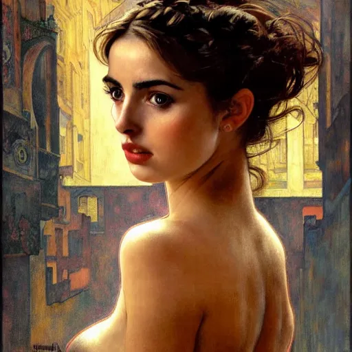 Image similar to half length portrait of ana de armas as a beautiful female human thief, royo, klimt, miro, vallejo, frazetta, alphonse mucha, greg rutkowski, whealan