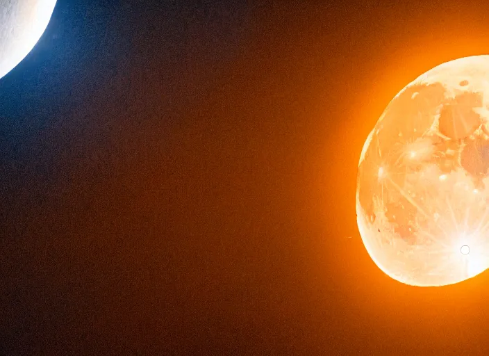 Image similar to film still of the moon splitting into pieces in the new disaster movie, 8 k, night time