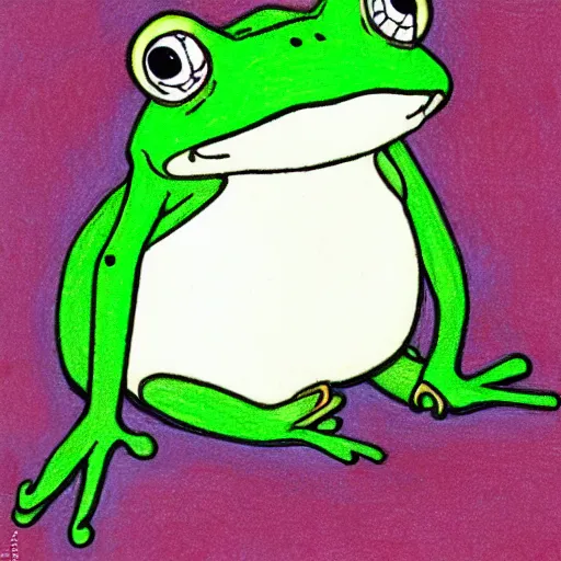 Image similar to a drawing of a happy frog under the rain wearing a rainy coat by hayao miyazaki