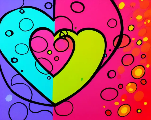 Prompt: graffiti, heart made with circles and lines, vivid colors, highly detailed, simple, no jagged lines, smooth, artstation, artwork by d * face