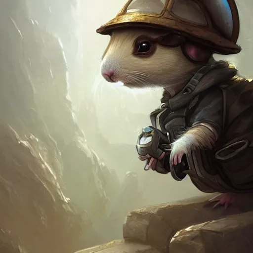 Image similar to cute little anthropomorphic Guinea Pig wearing techwear outfit, ultra wide lens shot , tiny, small, short, cute and adorable, pretty, beautiful, DnD character art portrait, matte fantasy painting, DeviantArt Artstation, by Jason Felix by Steve Argyle by Tyler Jacobson by Peter Mohrbacher, cinematic lighting