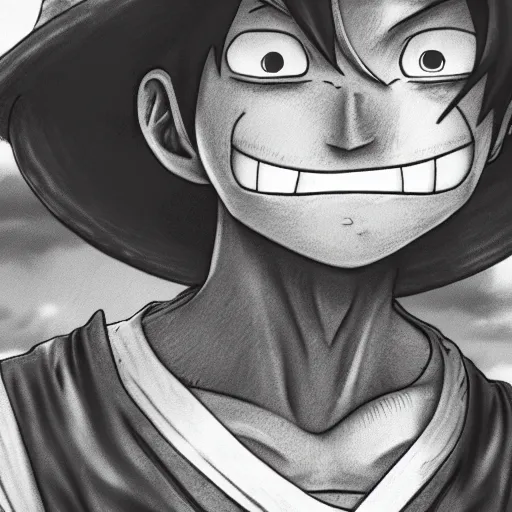 Image similar to photorealistic rendition of luffy from one piece, 8k, highly detailed, hyper realistic