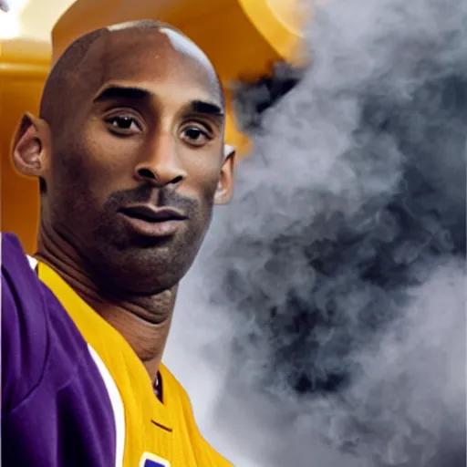 Prompt: selfie of kobe bryant holding a giant cigarette in a helicopter filled with smoke, 8k resolution, hyper detailed, shot in the air