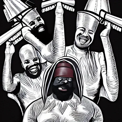 Image similar to conehead mr. t pop band, detailed facial expressions, 1 9 8 0 s aesthetic