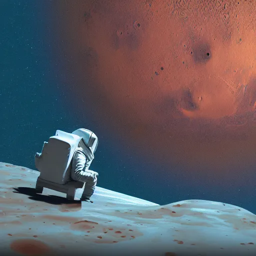 Prompt: an astronaut sleeping on the surface of mars, earth in the distance, cinematic, grain, smooth, 8 k