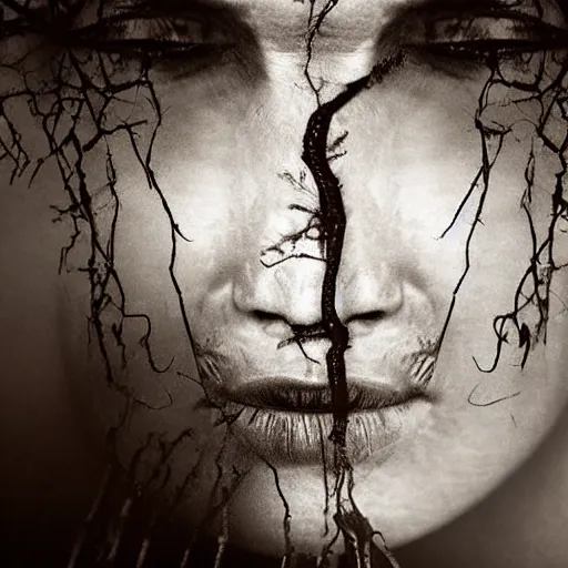 Image similar to a burning tree reflected in a huge teardrop on a ultra-macro human eye by Lee Jeffries, perfect lighting