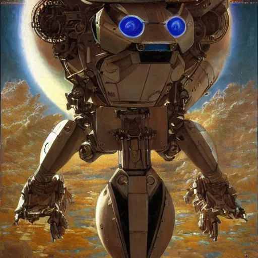 Prompt: highly detailed portrait of an humanoid robotic star fox mecha, painting by gaston bussiere, craig mullins, j. c. leyendecker, lights, art by ernst haeckel, john william godward, hammershøi,