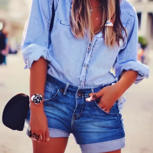 Prompt: a cute trendy summer outfit with accessorties
