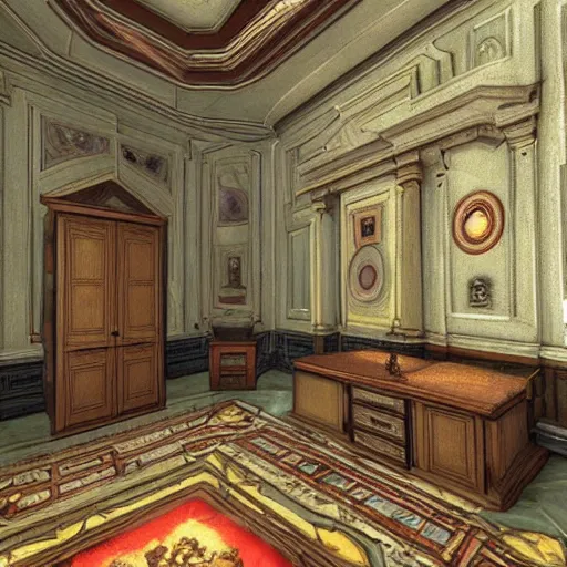 Image similar to Mansion from Counter Strike game, painting by Michelangelo