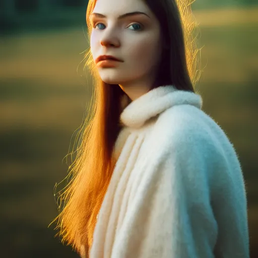 Prompt: beautiful hyperreal photograph of a cute woman, very detailed, golden hour, soft focus, medium shot, 8 k, portra 4 0 0