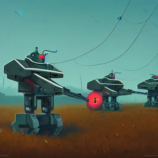 Prompt: a heavily armed battlebot, extremely detailed digital art by simon stalenhag