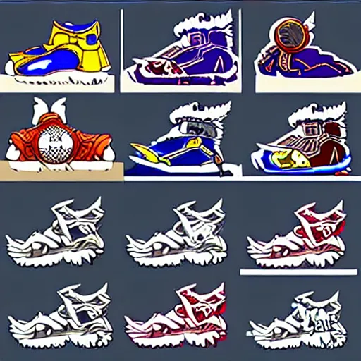 Image similar to fantasy jrpg sneaker design designed by capcom megaman, chrono trigger guilty gear sneaker styles, aztec mayan street fashion native punk sneaker design, focus on megaman hip hop sneaker design with subtle mayan patterns, trending on pixiv fanbox, painted by akira toriyama and studio ghibli princess mononoke megaman capcom