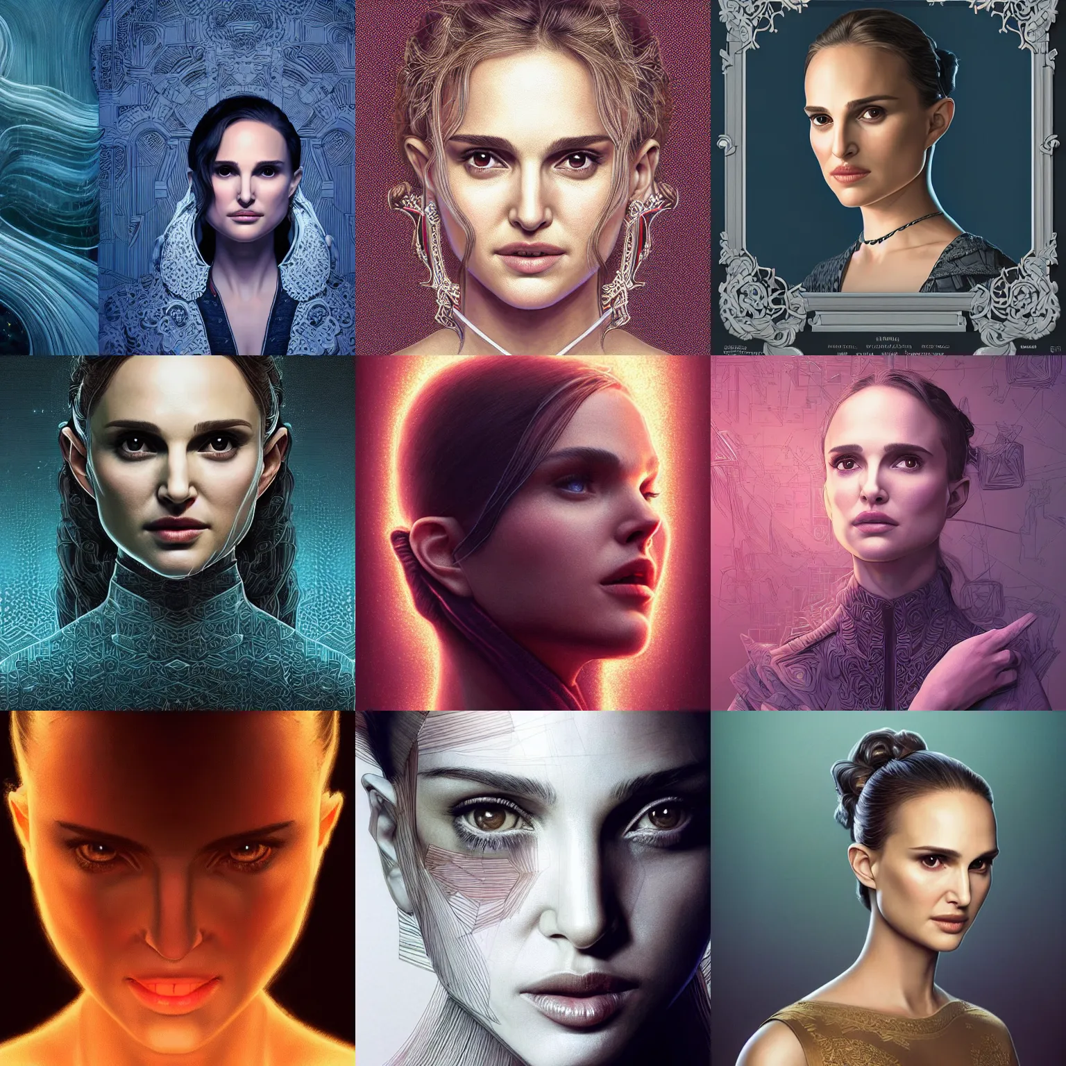 Prompt: portrait isometric drawing, printerest, natalie portman, intricate, epic lighting, cinematic composition, hyper realistic, 8k resolution, unreal engine 5, by Artgerm, tooth wu, dan mumford, beeple, wlop, rossdraws, James Jean, Andrei Riabovitchev, Marc Simonetti, yoshitaka Amano, Artstation