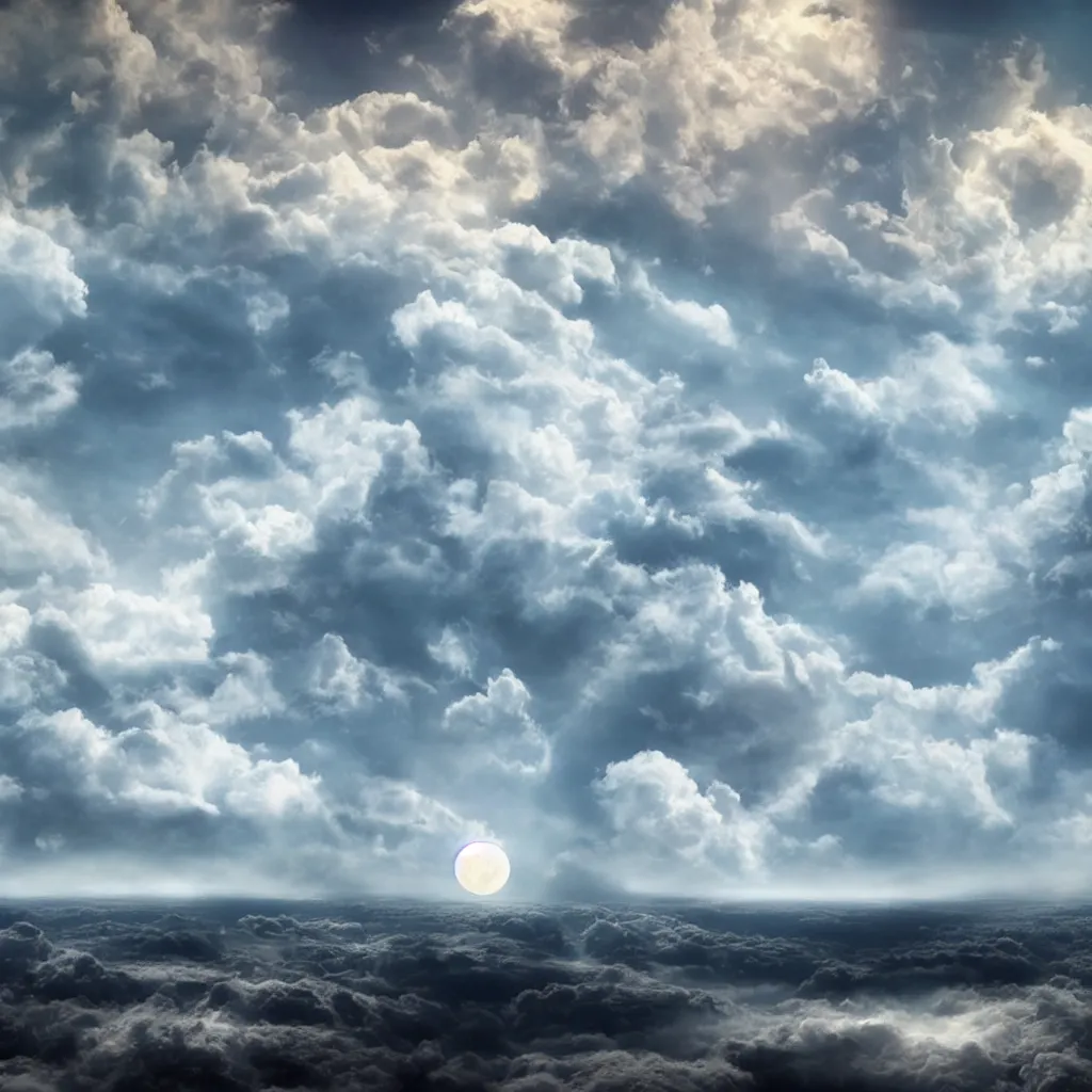 Image similar to fantasy realistic horizon, sky, surreal, clouds, moon