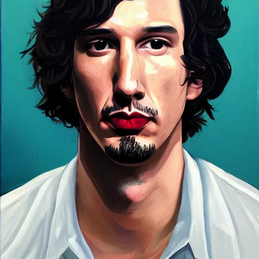 Image similar to painting of adam driver in the style of a disco elysium portrait, painted by aleksander rostov