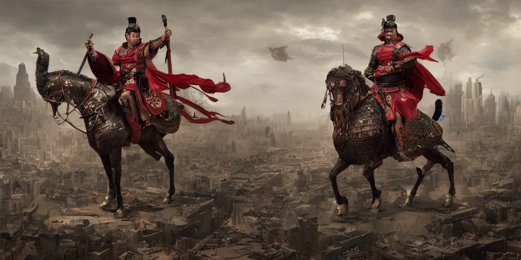 Image similar to han dynasty superhero emperor in a detailed matte painting by frieke janssens, featured on cgsociety, fantasy art, matte painting, reimagined by industrial light and magic, matte drawing