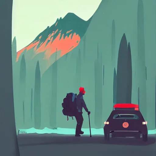 Image similar to hiker unloading the car before camping, style by atey ghailan