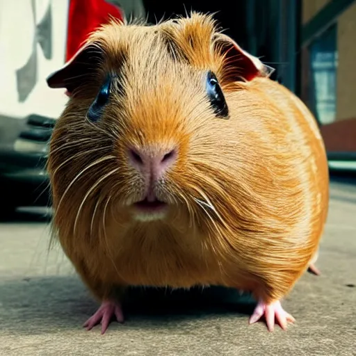 Image similar to a guinea pig in the style of gta 5 cover art