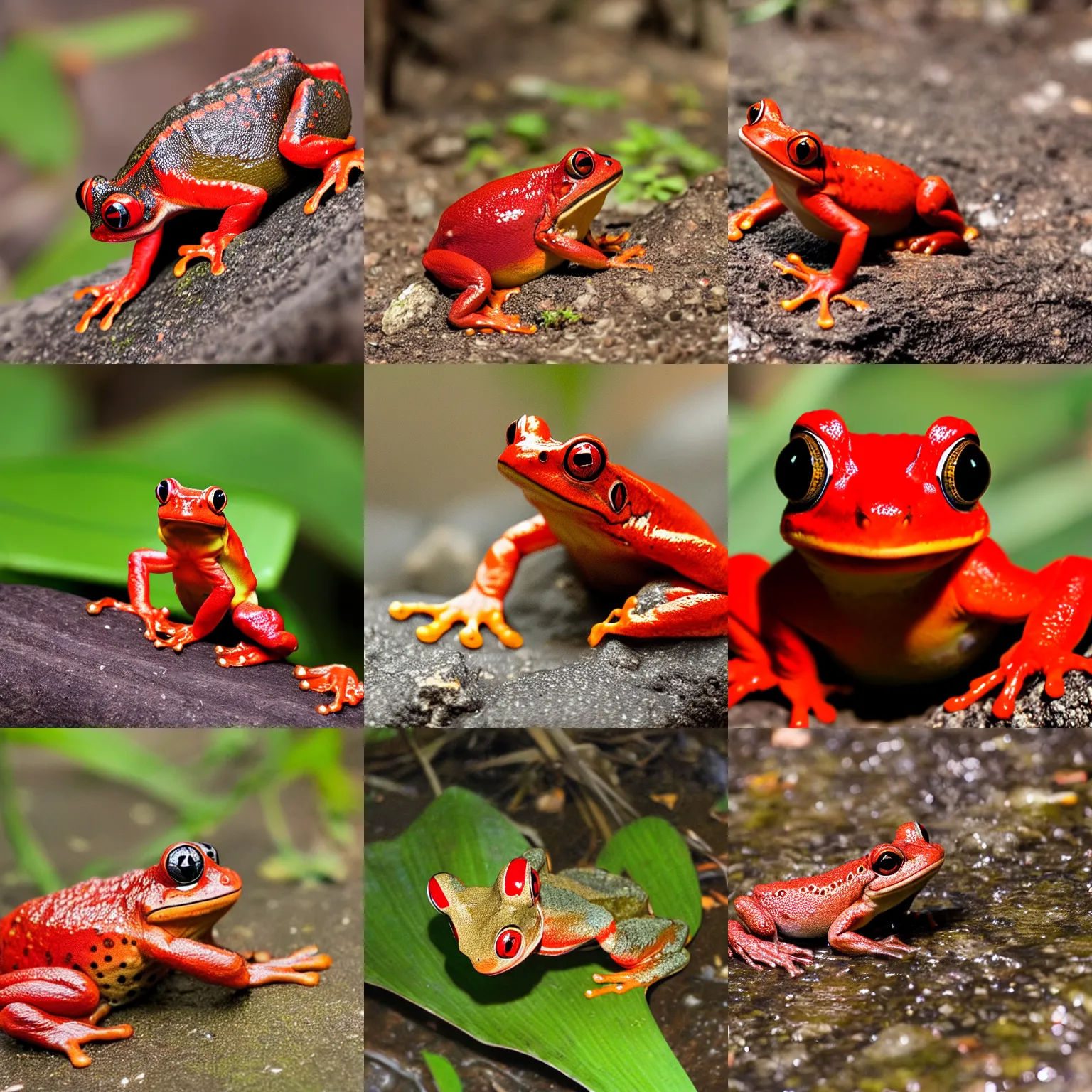 Prompt: red frog in the wild