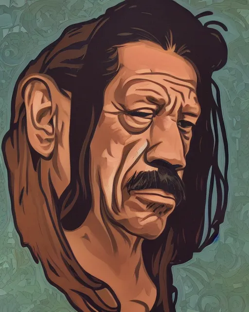 Prompt: a portrait of danny trejo in the style of alphonse mucha