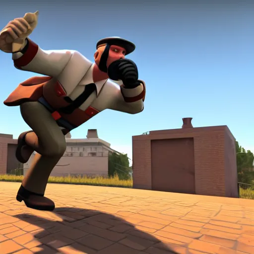 Prompt: gameplay footage Jerma985 as the Scout from Team Fortress 2, 3d Render, source engine