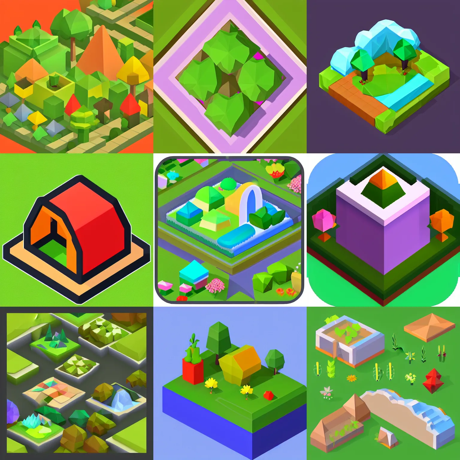 Prompt: low poly isometric garden icon