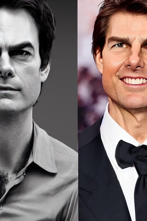 Image similar to a portrait that is a hybrid between Bill-Hader and Tom-Cruise