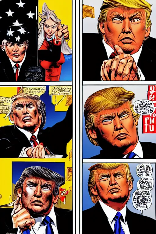 Image similar to character art by mike deodato, donald trump, absolute chad