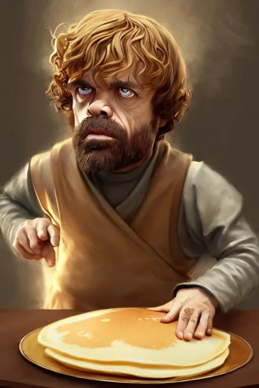 Image similar to tyrion lannister making pancakes animation pixar style, by magali villeneuve, artgerm, jeremy lipkin and michael garmash, rob rey and kentaro miura style, golden ratio, trending on art station