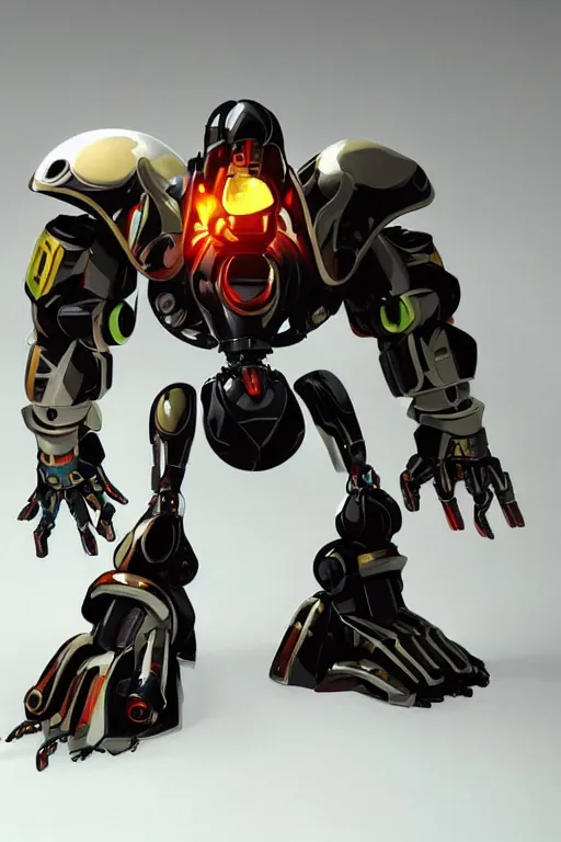 Prompt: a humanoid beetle robot with big mechanical fists, inafune design, official mmx concept scarab reploid, welding torches for arms