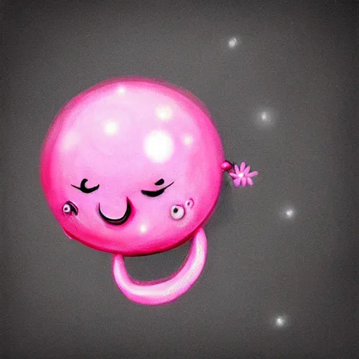 Image similar to a happy cute pink bubble, digital art, high detailed, cute, trending on art station