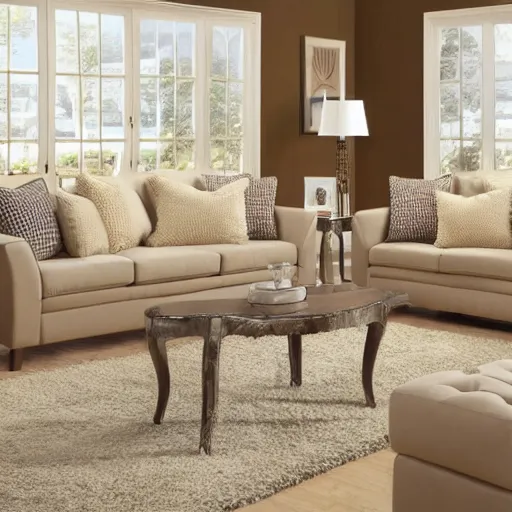 Image similar to creme colored living room set, furniture magazine, promotional photo